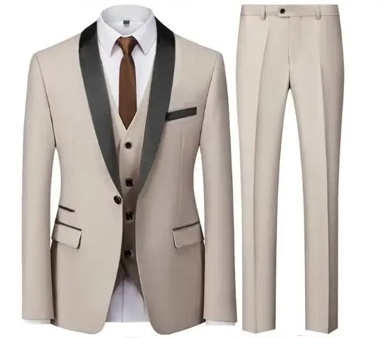 Black Men Autumn Wedding Party Three Pieces Set Large Size Male Blazer Coat Pants and Vest Fashion Slim Fit Suit