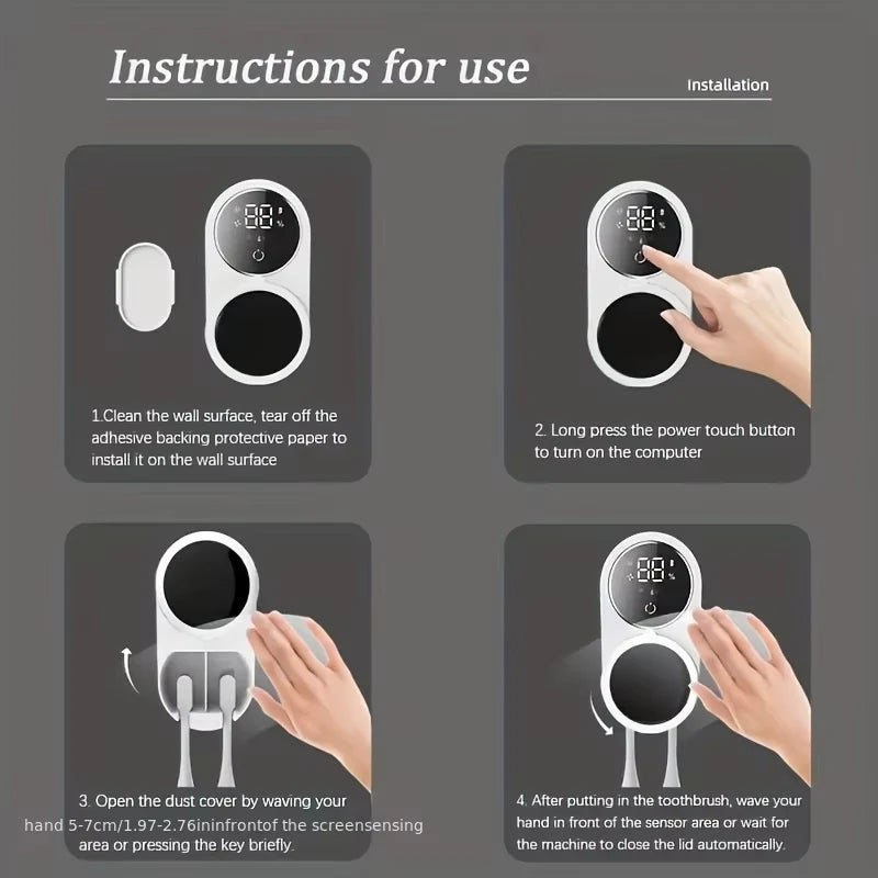 Wireless UV Electric Toothbrush Sterilizer Portable Rechargeable Wall Mounted Toothbrush Dryer for Oral Hygiene