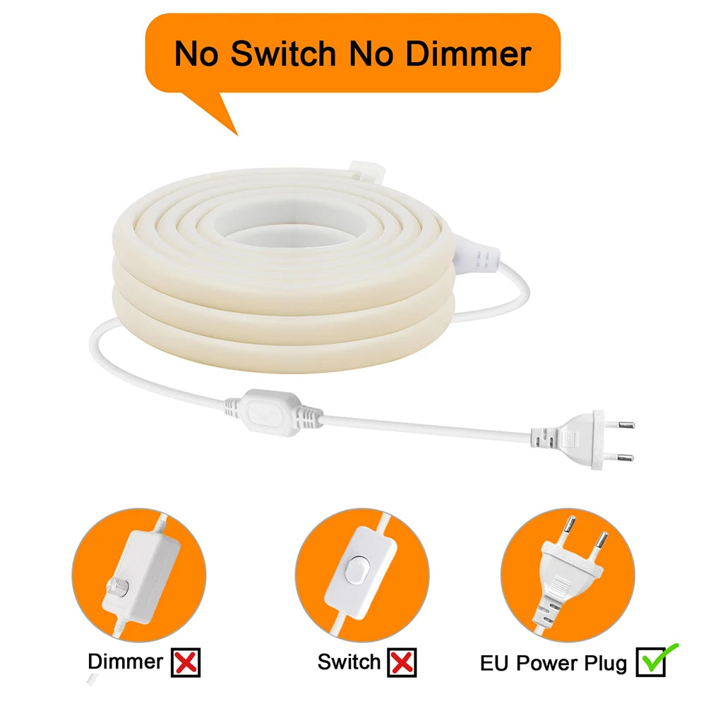 Flexible Cob Neon Led Strip Light 220v with Dimmer Switch Power Kit 288LEDs Warm/Natural White 0.5m 1m 2m 5m 10m Linear Lighting