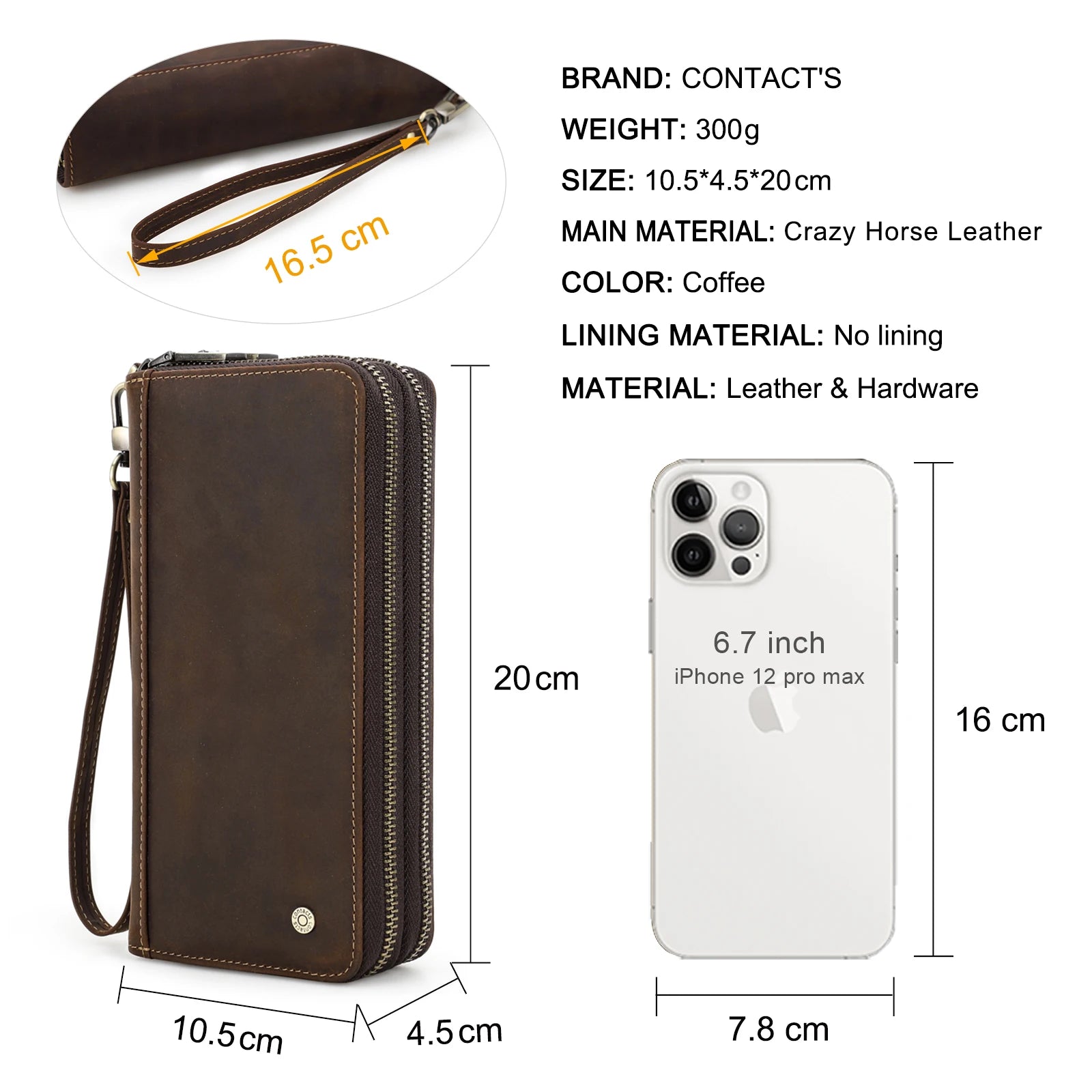Contact'S Genuine Leather Men's Wallet Clutch Bag Card Holder Long Wallets Double Zipper Large Capacity Vintage Male Purses