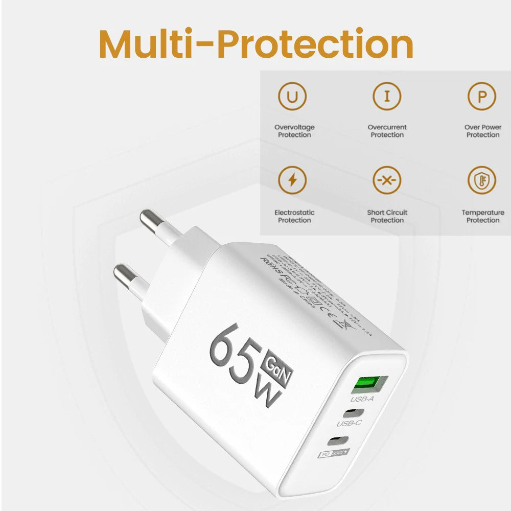 65W GaN 3-Port Fast Charger