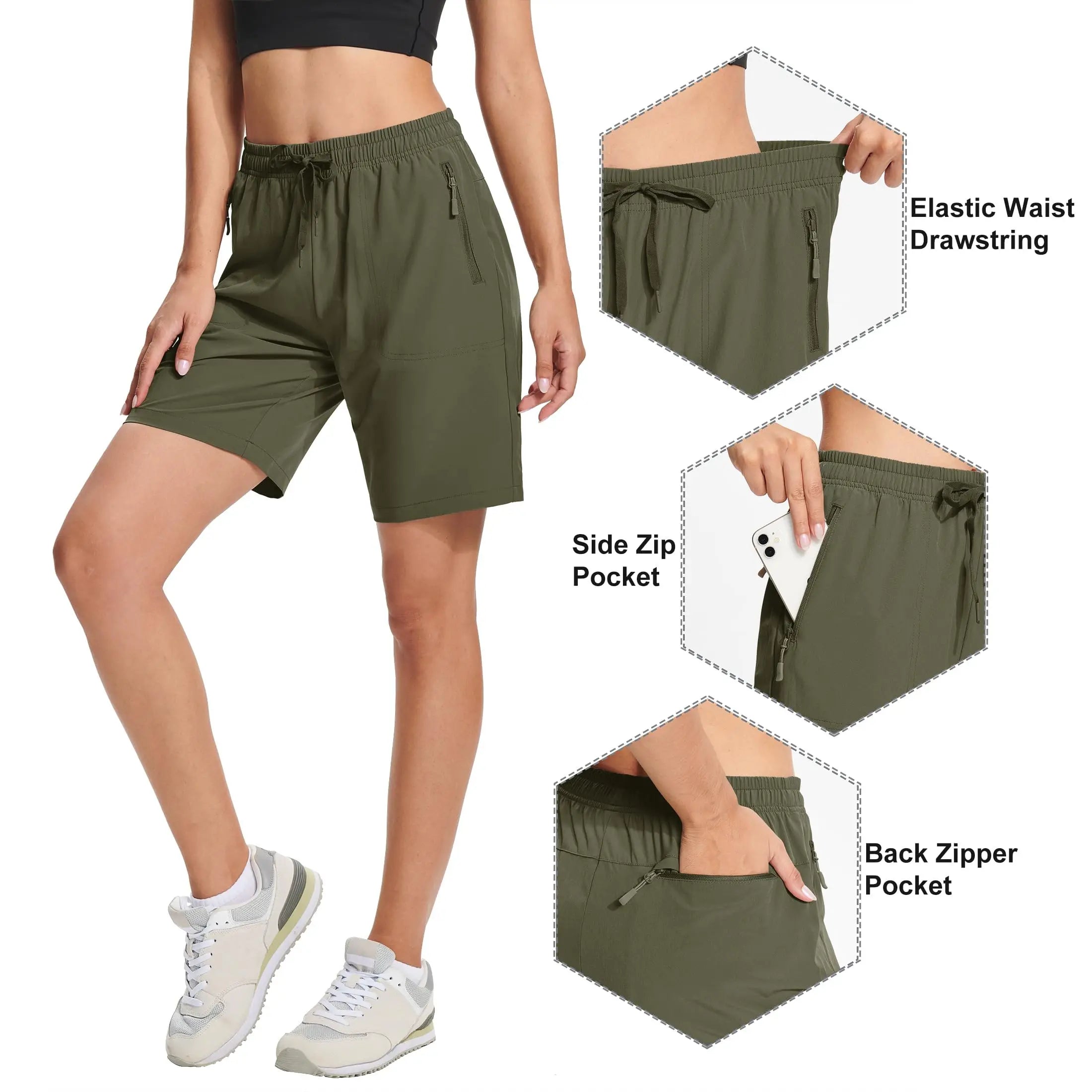 TACVASEN Summer Quick Dry Hiking Shorts Womens Workout Training Casual Shorts Gym Fitness Lightweight Elastic Waist Short Pants