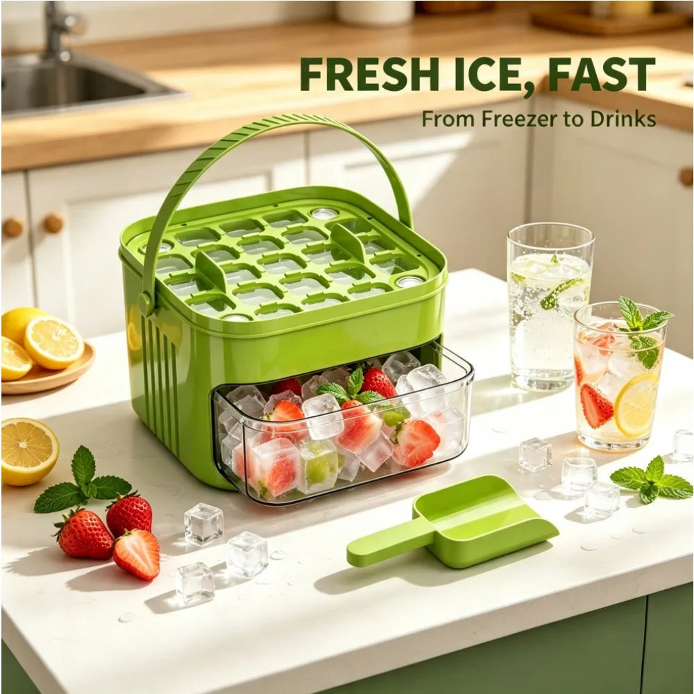 Portable Ice Cube Tray with Lid & Bin Ice Maker Double-layer Ice Cube Tray for Whiskey, Cocktail, Coffee Drinks, Beer