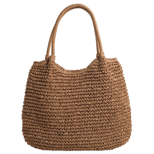 2024 Summer Daily Bag Women Vintage Shoulder Bag Hasp Closure Crochet Beach Handbag Solid Color Simple Weaving Handbag Ladies