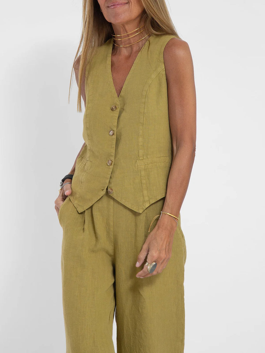 Women's Clothing 2024 Spring Summer New Fashionable Vest Pants Collage Splicing Pure Sleeveless Color Temperament Casual Suit