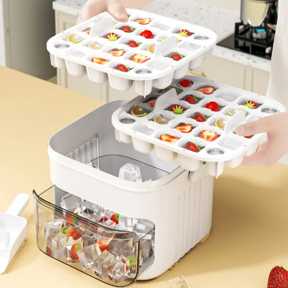 Double Layer Push Type Ice Cube Mold Ice Maker 25/50Grid Large Capacity with Lid Ice Cube Tray Reusable Food Grade Ice Cube Mold