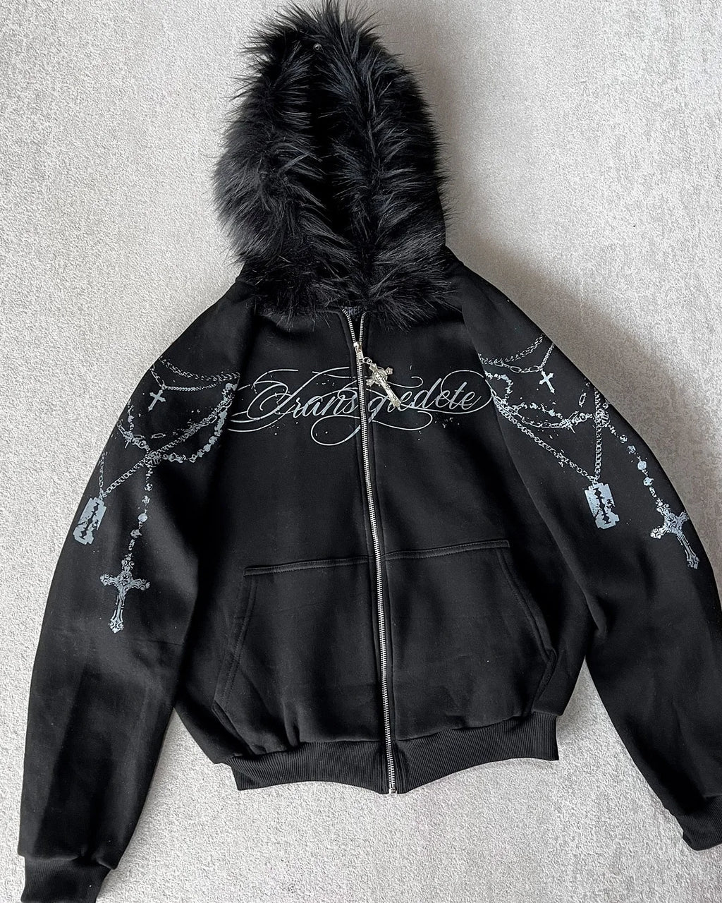 Korean Fashion Simple Gray Double-Sided Oversized Zipper Hoodie Women's Y2K New Harajuku Gothic Casual Joker Couple Street Wear