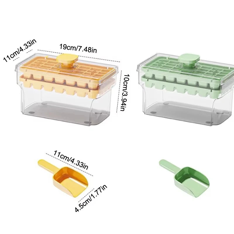 34/68 Cavity Double-Layer Press Type Ice Cube Tray with Storage Box Quick-Freeze Ice Maker Kitchen Gadget in Green and Yellow