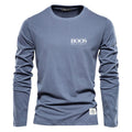 Embroidered 100% Pure Cotton Round Neck Long Sleeved Leisure Sports T-shirt for Men's High-quality Casual Outdoor Sports