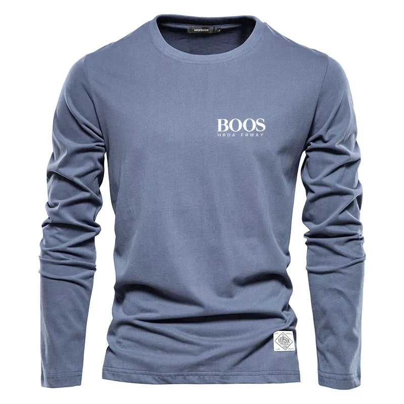 Embroidered 100% Pure Cotton Round Neck Long Sleeved Leisure Sports T-shirt for Men's High-quality Casual Outdoor Sports