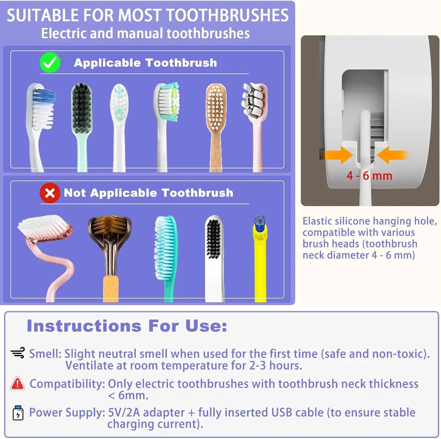 Punch Free Wall Mounted UV Toothbrush Sterilizer Dryer USB Rechargeable Induction Disinfect Toothbrush Holder for Bathroom