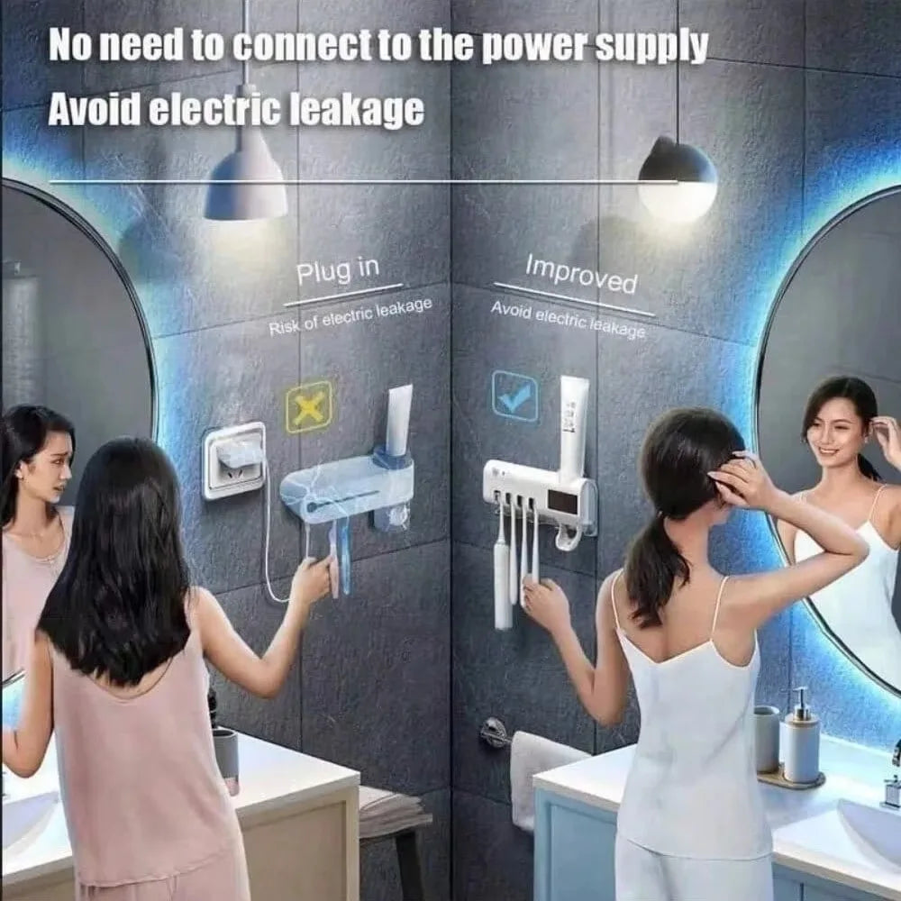 A wall mounted solar ultraviolet toothbrush sterilizer, with Automatic Toothpaste Dispenser&Squeezing Kit & bathroom accessories