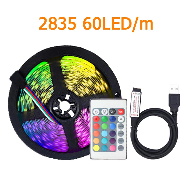 2835 RGB LED Strip Light 5V USB Power Flexible LED RGB/ White Ribbon 60LED 0.5m 1m 2m  5m TV Desktop Screen BackLight Diode Tape