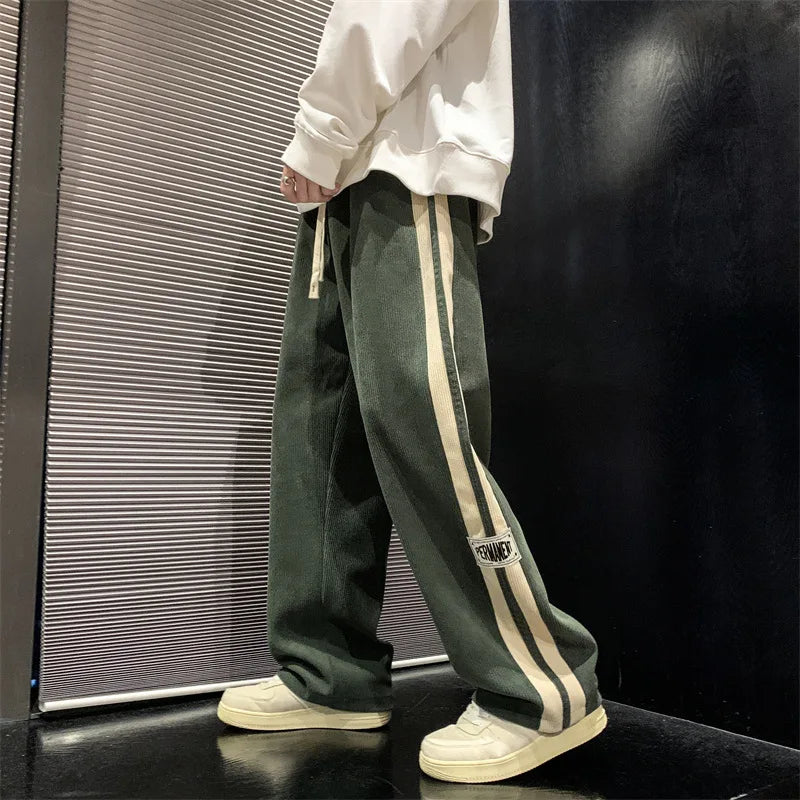 High Street Casual Pants Men Wide-leg Straight Corduroy Trousers Spring Autumn Fashion Jogger Couple Streetwear new sweatpants