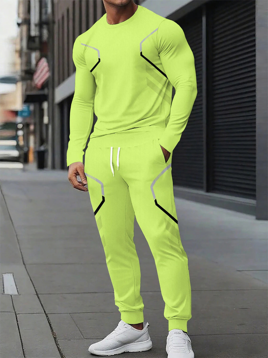 The new men's round-neck sweatshirt set for Spring and Autumn 2025 features street fashion and comfort with 3D pattern printing