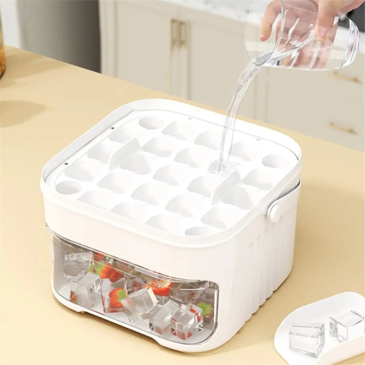 REST 50-Cube Ice Maker with Easy Press Cap, Double Layer Storage for Home Refrigeration