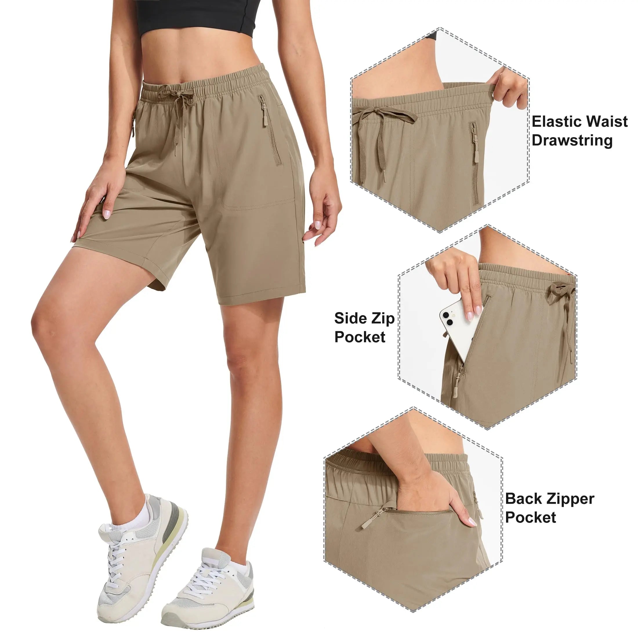 TACVASEN Summer Quick Dry Hiking Shorts Womens Workout Training Casual Shorts Gym Fitness Lightweight Elastic Waist Short Pants