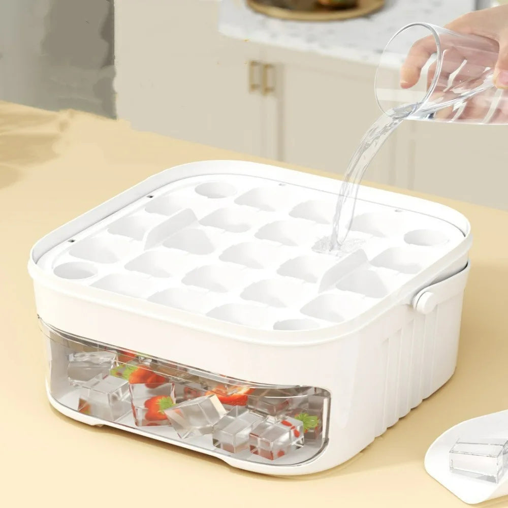 Double Layer Push Type Ice Cube Mold Ice Maker 25/50Grid Large Capacity with Lid Ice Cube Tray Reusable Food Grade Ice Cube Mold