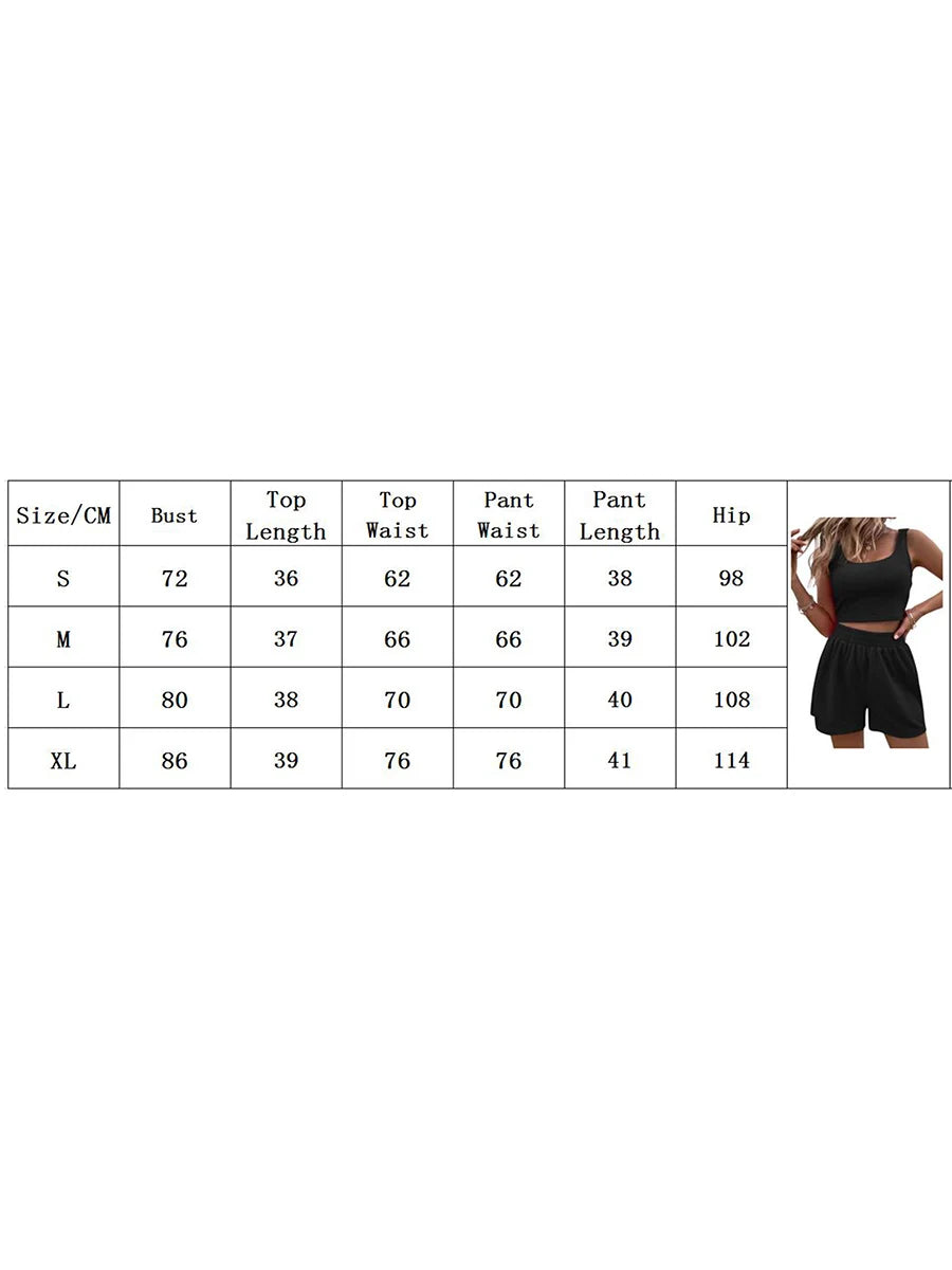 Women Shorts Outfit Solid Sleeveless Ribbed Crop Tank And Drawstring Shorts Casual Tracksuit Workout Set 2 Piece Lounge Set