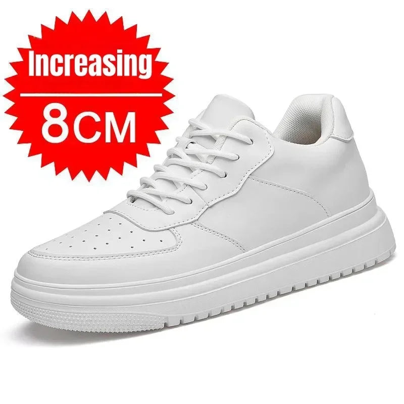 New Height Increasing Shoes for Men 10cm Invisible Elevator Sneakers White Leathe Sport Zapatillas De Hombre Big Size 46