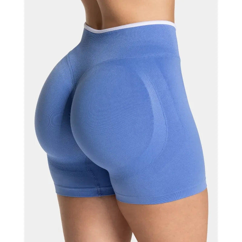 Women's Seamless Gym Color Blocking Sports Shorts High Elastic Tight High Waist Hip Lifting Yoga Pants Running Sports Shorts