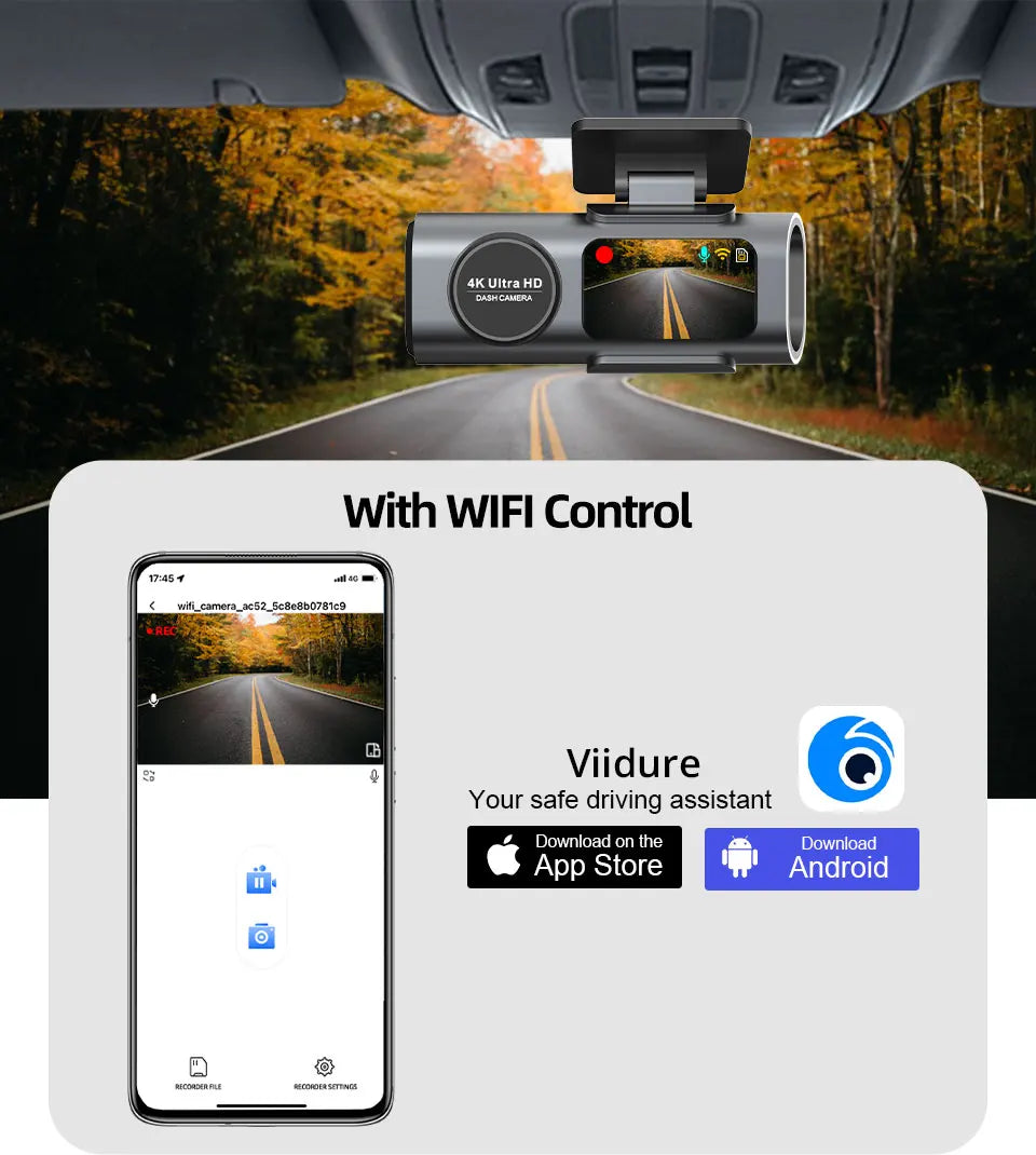 4K Dash Cam with Night Vision & Wi-Fi