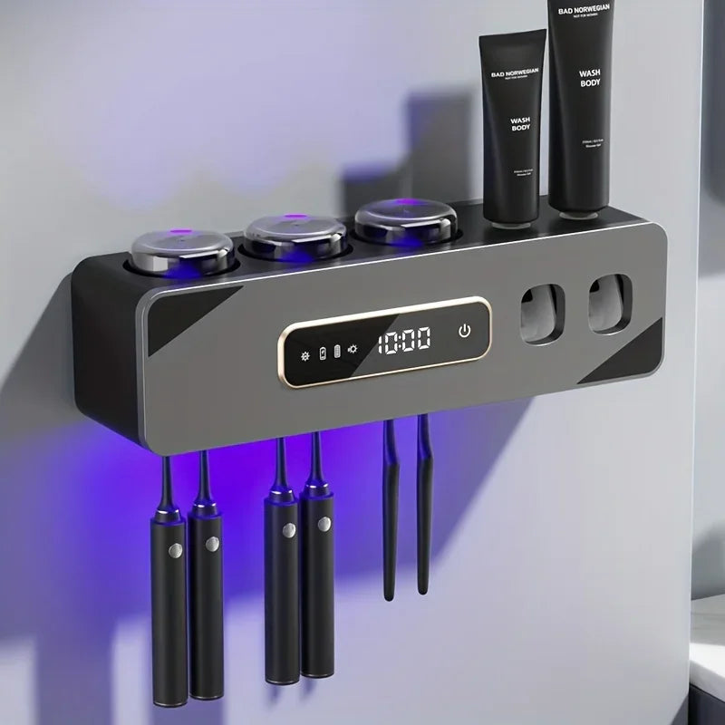 Smart UV Toothbrush Organizer with Toothpaste Dispenser