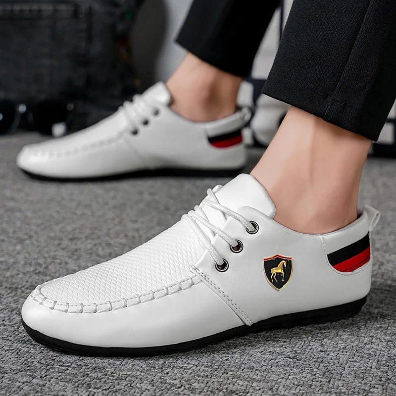Men's Fashionable and Versatile Loafers, Solid Color Low-Top Lace-Up Comfortable Business Casual Shoes
