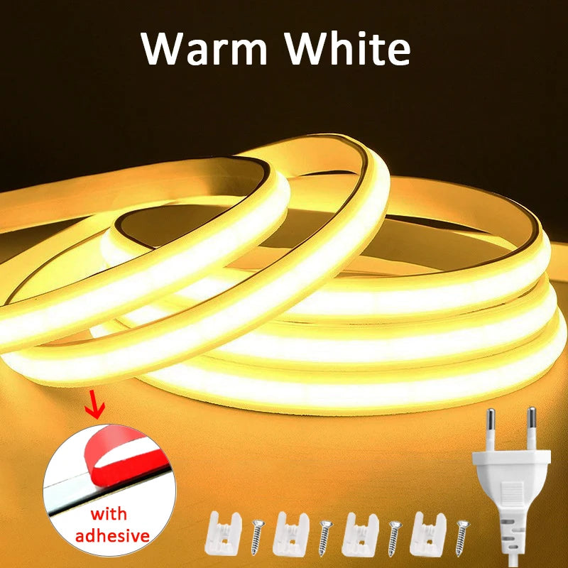 220V Led Strip High Brightness COB LED Strip 220V Flexible Ribbon for Room Bedroom Kitchen Lighting
