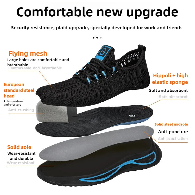 summer safety construction shoes breathable work shoes Indestructible Sneakers Unisex Men Safety Shoes For Work With Steel Toe