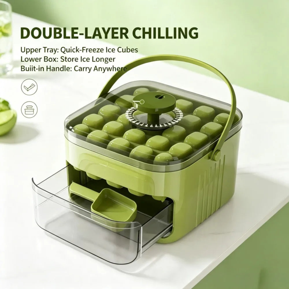 Ice Cube Tray with Lid & Bin Ice Maker for Freezer Double-layer Ice Cube Tray for Whiskey, Cocktail, Coffee Drinks, Beer