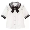 Sweet Cute Lace Short Sleeve Shirt Kawaii Women Lolita Y2K Japanese Style Blouse Elegant Off-Shoulder Top Aesthetic Shirt