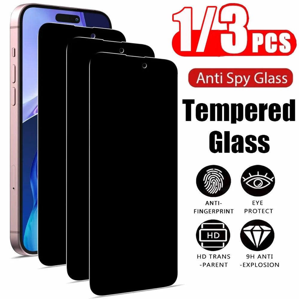 1~3PCS Anti Spy Tempered Glass For iPhone 17 16e 16 15 Pro Max Privacy Screen Protector iPhone 15 14 Plus 13 12 11 Pro Max Antiespia Pelicula de Cristal Templado iPhone 17 Pro Max Front anti-peeping Protective Film