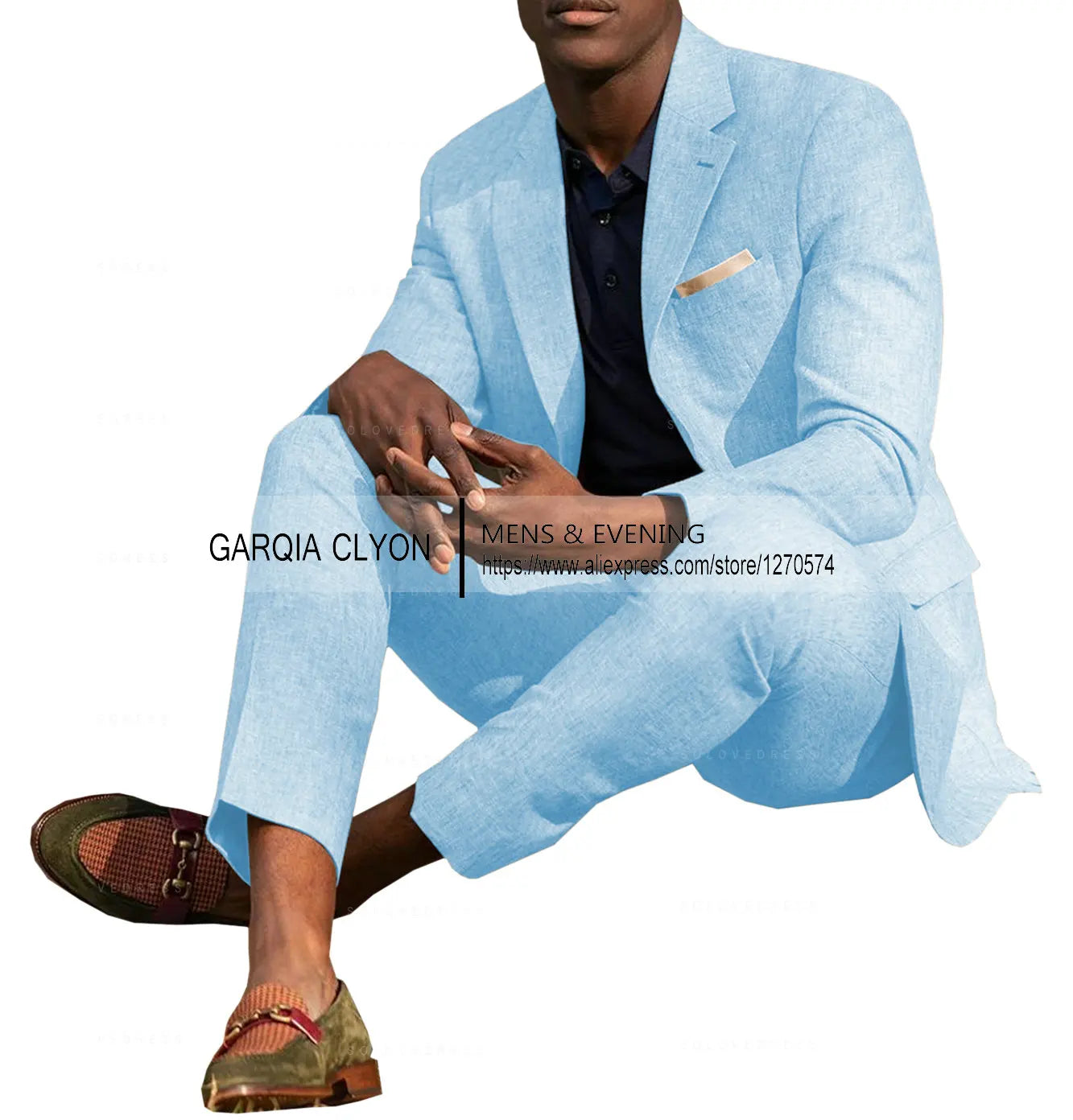 Linen Men's Suits 2 Pieces Summer Casual Notch Lapel Single Breasted Men's Wedding Suits（Blazer+Pants）