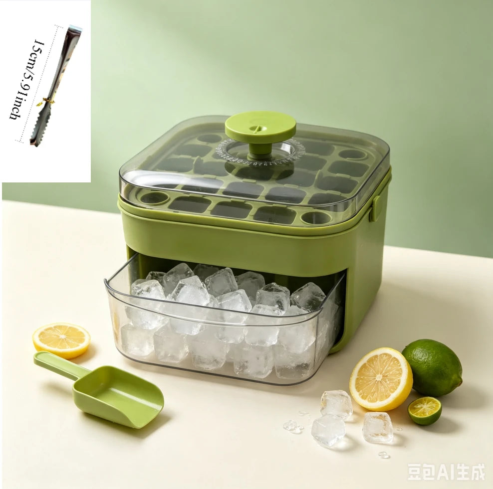 Ice Cube Tray with Lid & Bin Ice Maker for Freezer Double-layer Ice Cube Tray for Whiskey, Cocktail, Coffee Drinks, Beer