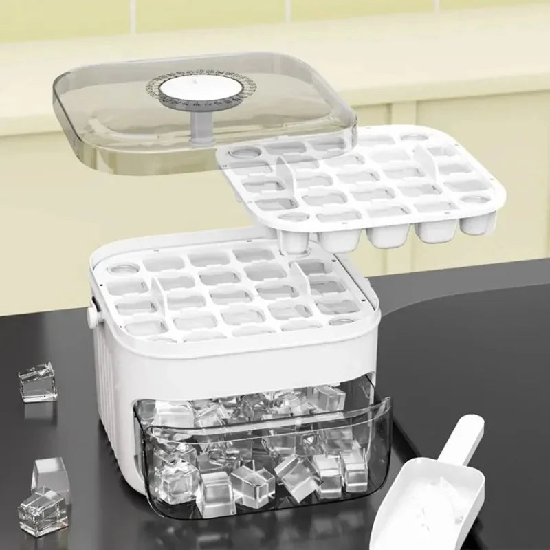 50 Grids Press Type Double Layer Ice Cube Tray With Lid Reusable Ice Mold Storage Box Ice Making Tool For Household