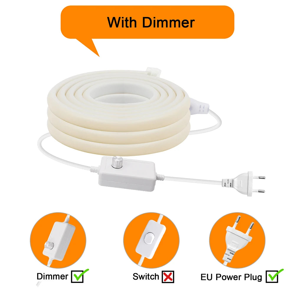Flexible Cob Neon Led Strip Light 220v with Dimmer Switch Power Kit 288LEDs Warm/Natural White 0.5m 1m 2m 5m 10m Linear Lighting
