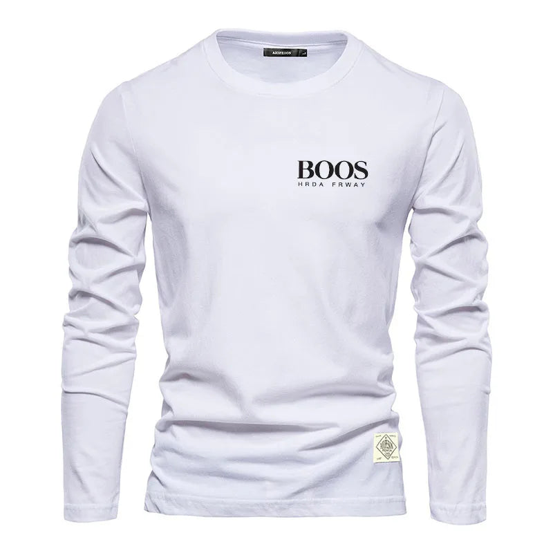 Embroidered 100% Pure Cotton Round Neck Long Sleeved Leisure Sports T-shirt for Men's High-quality Casual Outdoor Sports