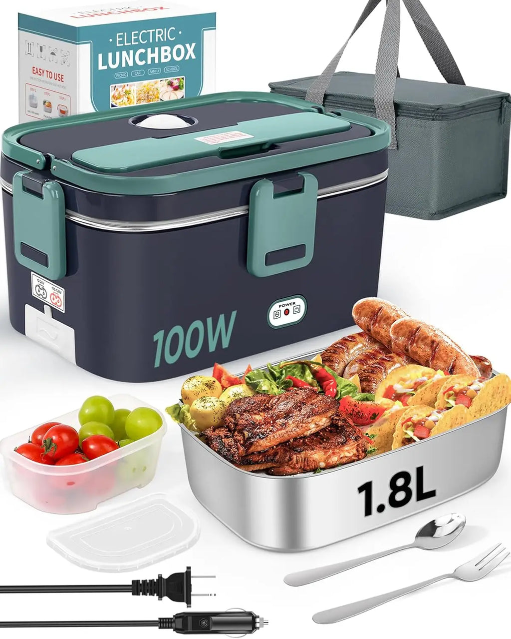 2025 New Non-Water-Filling Car Electric Lunch Box, Stainless Steel Divided Household Insulated Lunch Box, Plug-in