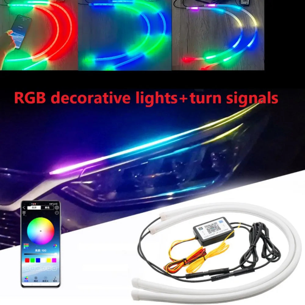 LED Light Strip APP Bluetooth Control RGB Multi-color Headlights 30/45/60CM LED Daytime Running Lights Flexible DRL Tube 12V 2X