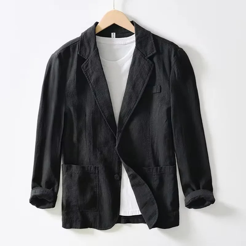 70% Linen 30% Cotton Breathable Men's Blazer Suit Jacket For Men Black Coat For Summer Business Lightweight Male Clothes 2024