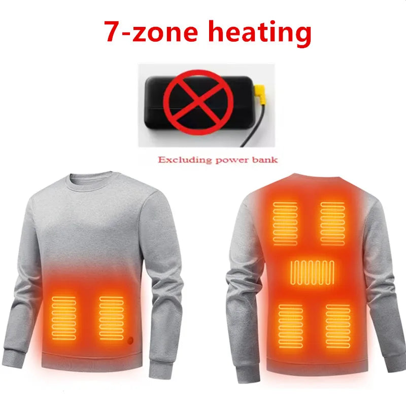 New 7-Zone Heating Intelligent Temperature Control Electric Round Neck Hoodie Men'S Autumn Winter Casual Thick Warm Pullover Top