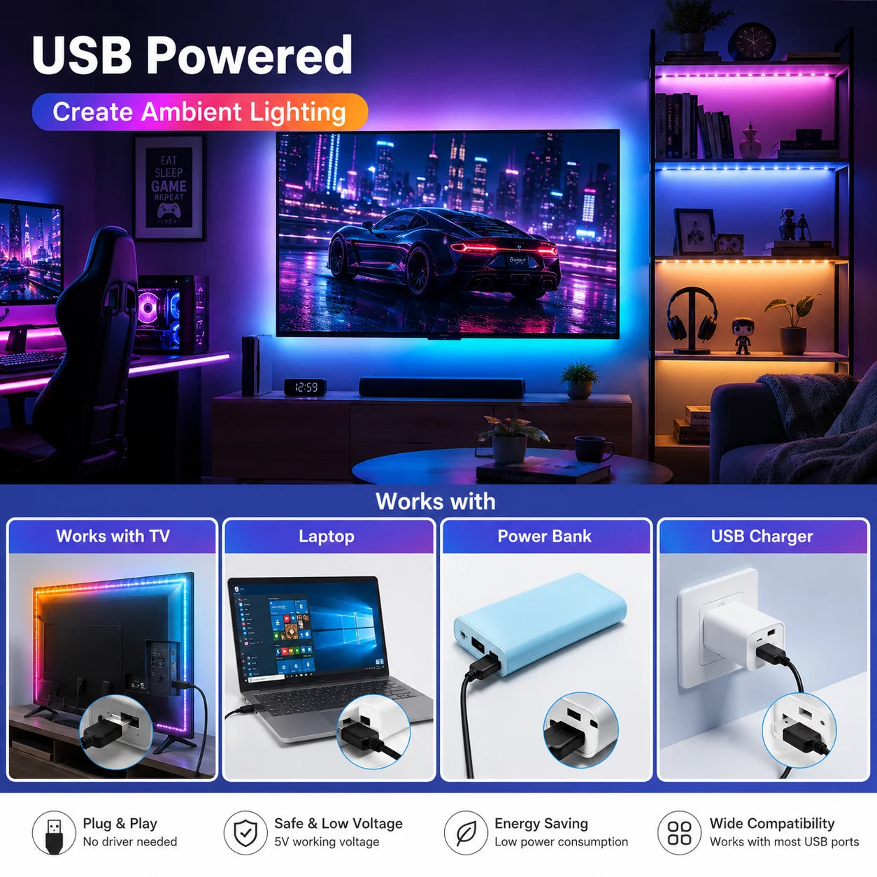USB Led Strip Lights 5m 10m 20m 30m APP Control Music Sync Flexible Ribbon Luces Led Tape for Home Decor TV Backlight RGB Lights