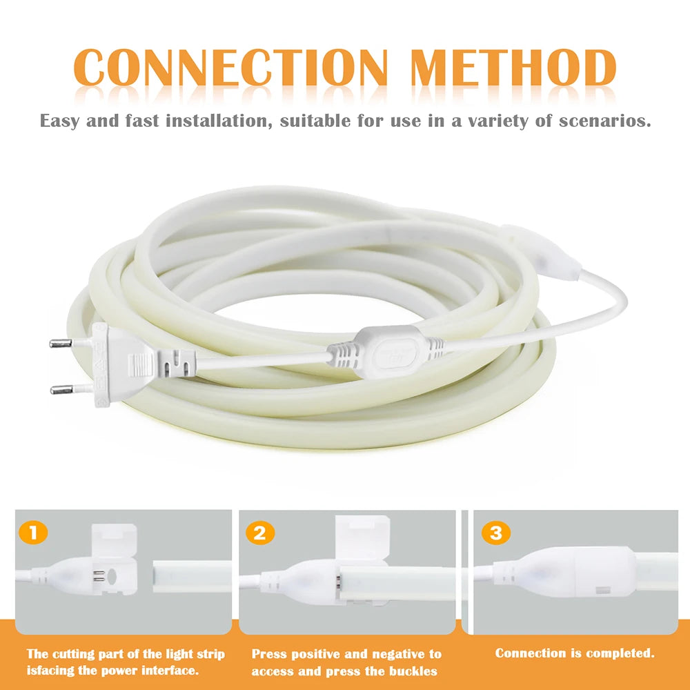Flexible Cob Neon Led Strip Light 220v with Dimmer Switch Power Kit 288LEDs Warm/Natural White 0.5m 1m 2m 5m 10m Linear Lighting