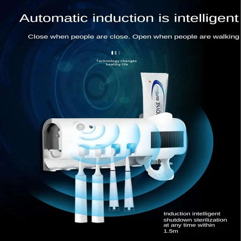 Smart UV Light Toothbrush Sterilizer Family Toothbrush Cleaner with Upgraded Toothpaste Dispenser Wall-Mounted Toothbrush Holder