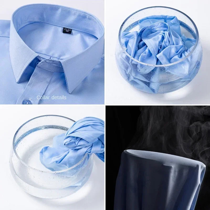 2024 NEW IN Summer Men's Shirt Non-Ironing Anti-Wrinkle Business Casual Solid Color Elastic Smooth Short Sleeves Work Social