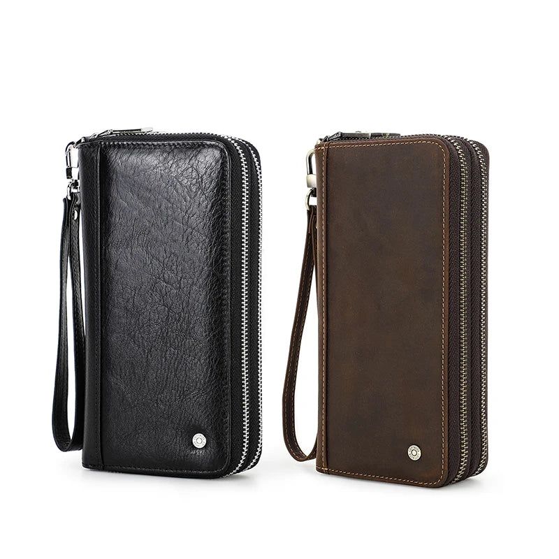 Contact'S Genuine Leather Men's Wallet Clutch Bag Card Holder Long Wallets Double Zipper Large Capacity Vintage Male Purses