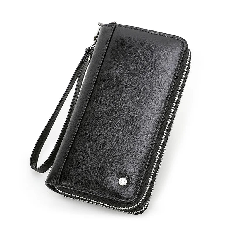 Contact'S Genuine Leather Men's Wallet Clutch Bag Card Holder Long Wallets Double Zipper Large Capacity Vintage Male Purses